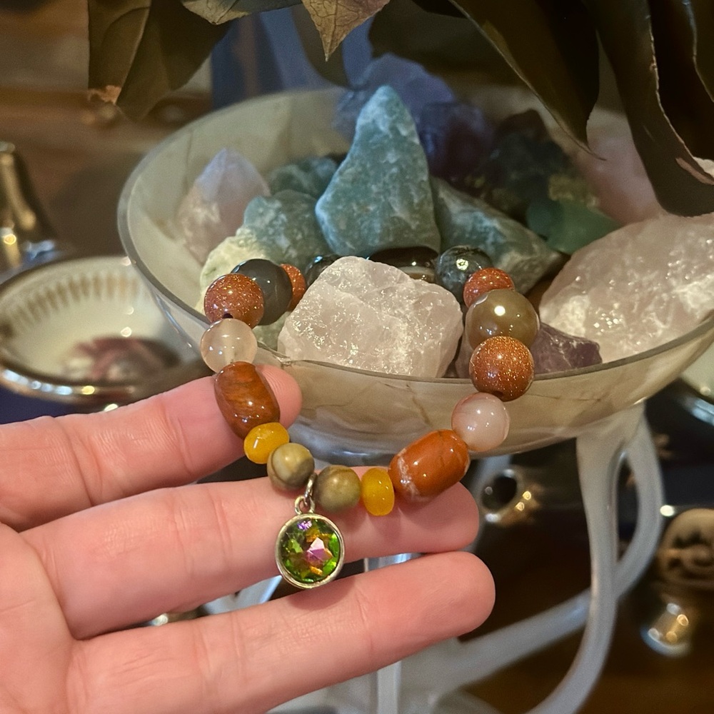 Multicolor Beaded Bracelet with Green Pendant